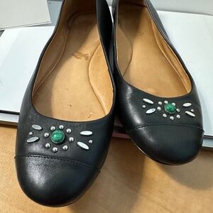 Coach Black Leather Flats – Size 9, Jewel Detail
